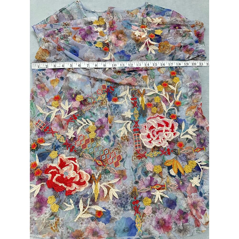 Johnny Was Biya Flora Dancer Mesh Top Floral Embroidered Blouse Medium - Picture 12 of 13